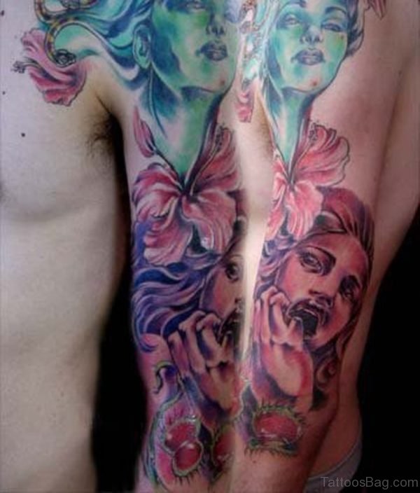 Colored Ink Medusa Tattoo