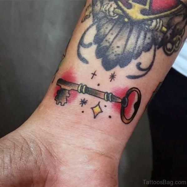 Colored Lock And Key Tattoo