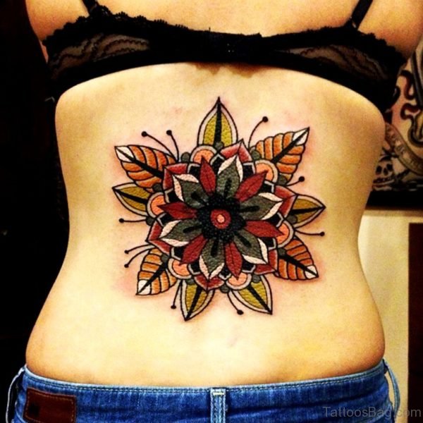 Colored Mandala Tattoo On Lower Back