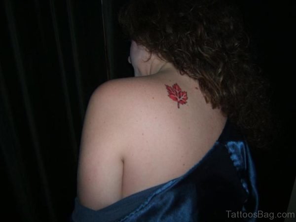 Colored Maple Leaf Tattoo On Back
