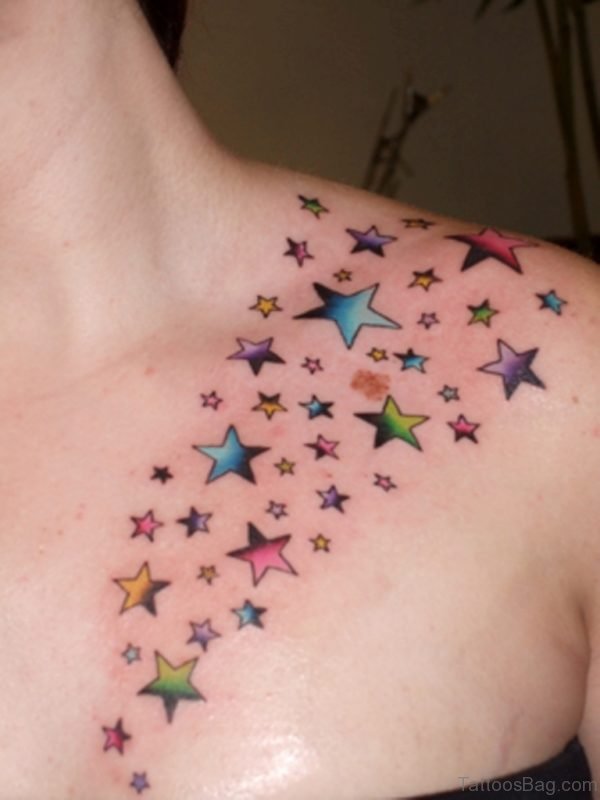 Colored Star Shoulder Tattoo