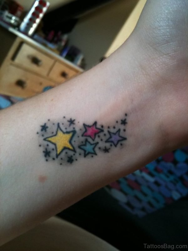 Colored Stars Tattoo On Wrist