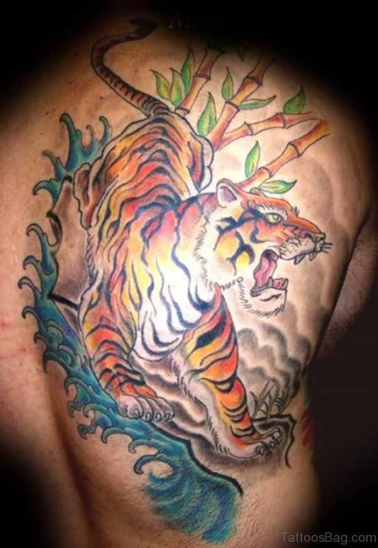 Colored Tiger Tattoo On Back
