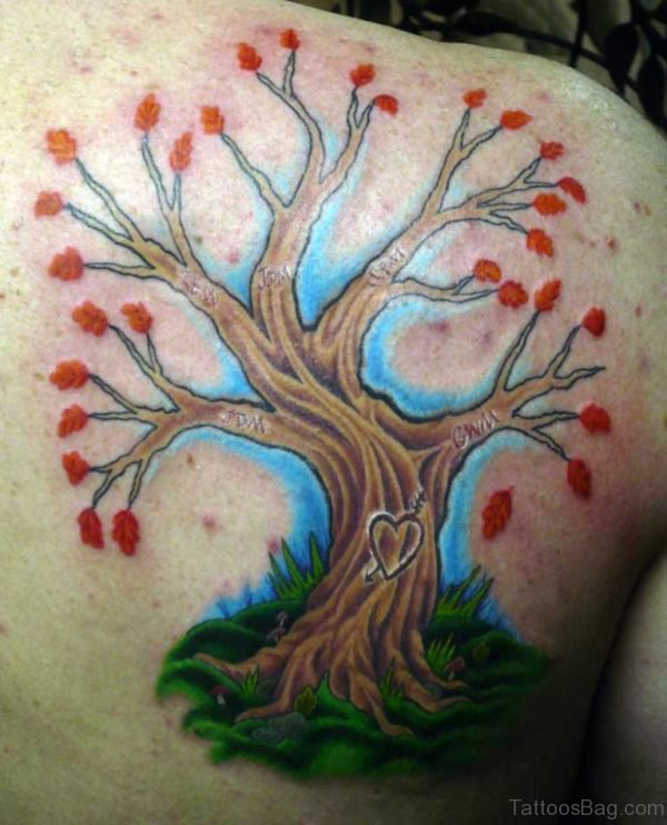 Colored Tree Tattoo On Back