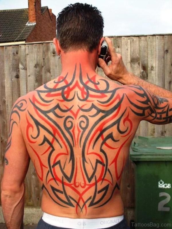 Colored Tribal Tattoo On Back