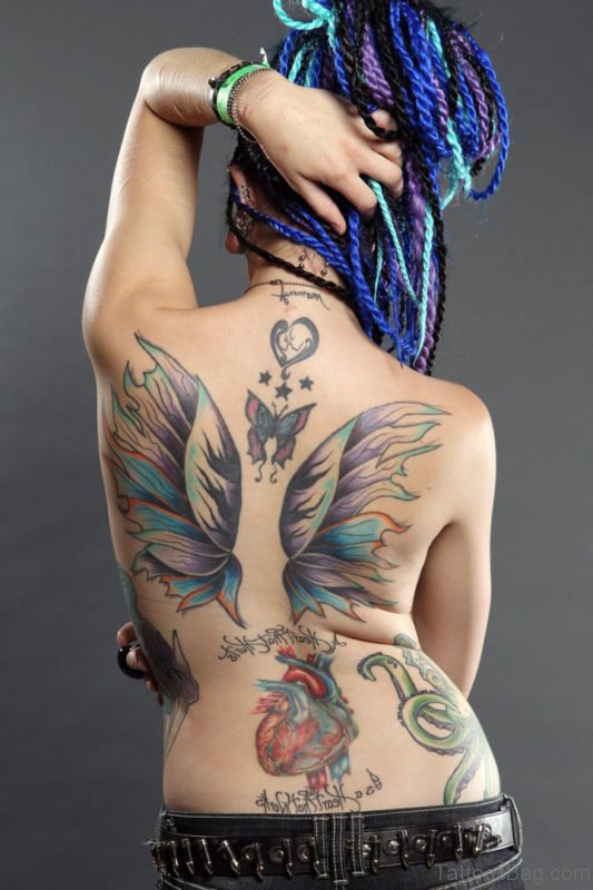Colorful Angel Wings Tattoo For Girls