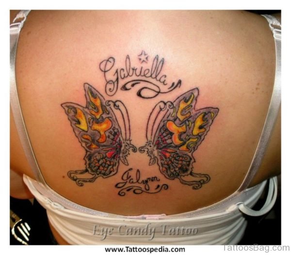Colorful Butterfly And Name Tattoo