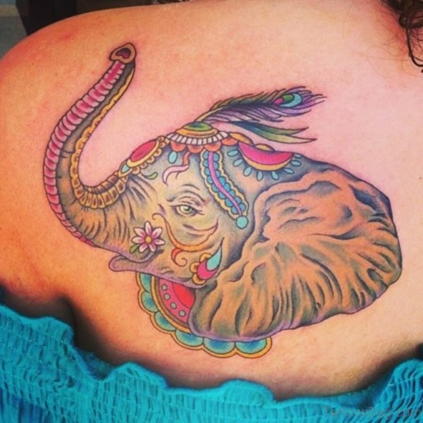 Colorful Elephant Tattoo On Shoulder