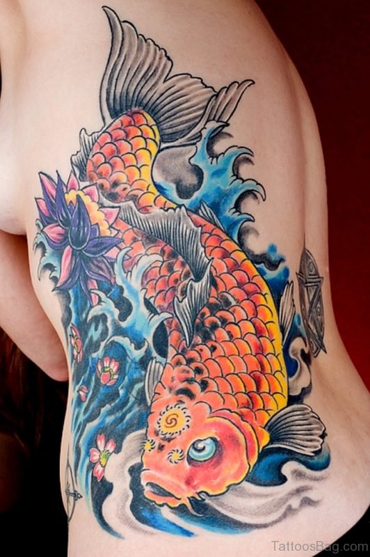 Colorful Fish Tattoo On Back