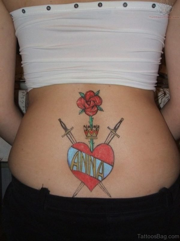Colorful Heart Tattoo for Girls on Lower Back