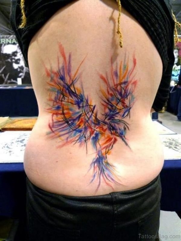 Colorful Hummingbird Tattoo on Back 