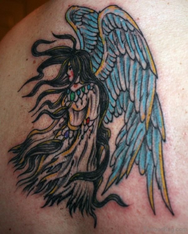 Colorful Memorial Angel Tattoo