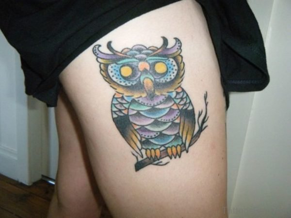 Colorful Owl On Thigh