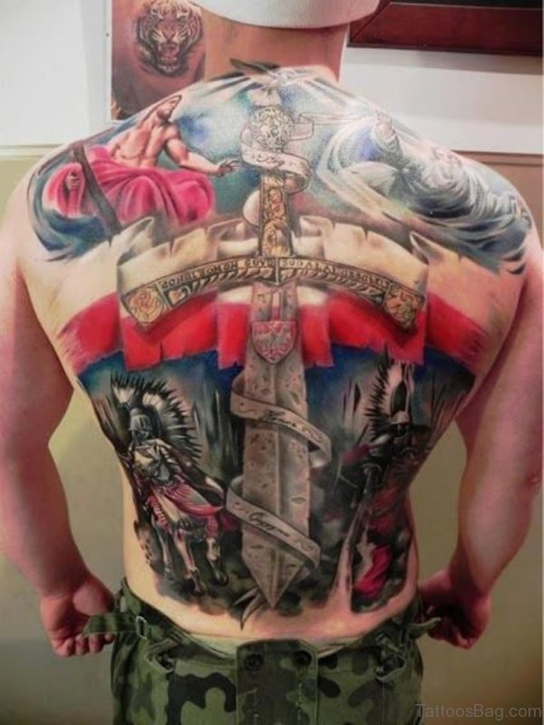 Colorful  Patriotic Tattoo On Full Back