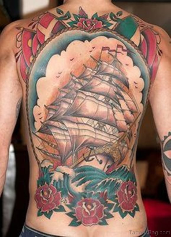 Colorful Ship Tattoo Design
