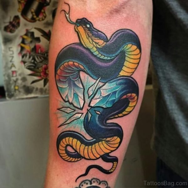 Colorful Snake Tattoo On Wrist