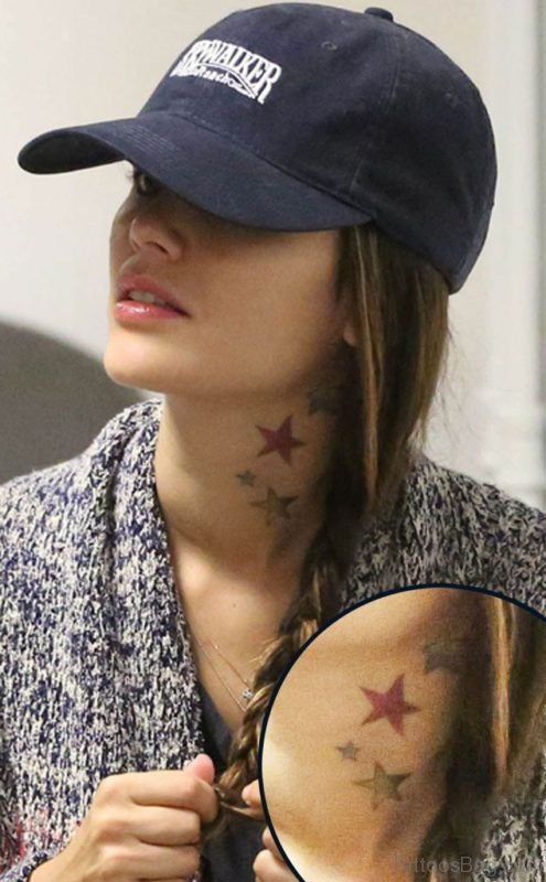 Colorful Stars Tattoo On Neck