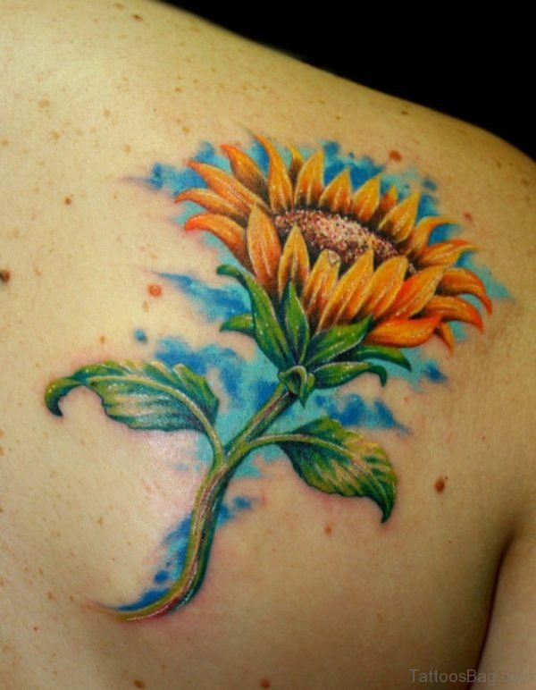 Colorful Sunflower Tattoo On Back