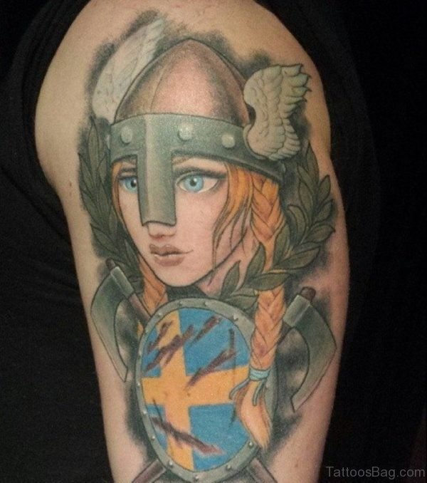 Colorful Viking Shoulder Tattoo