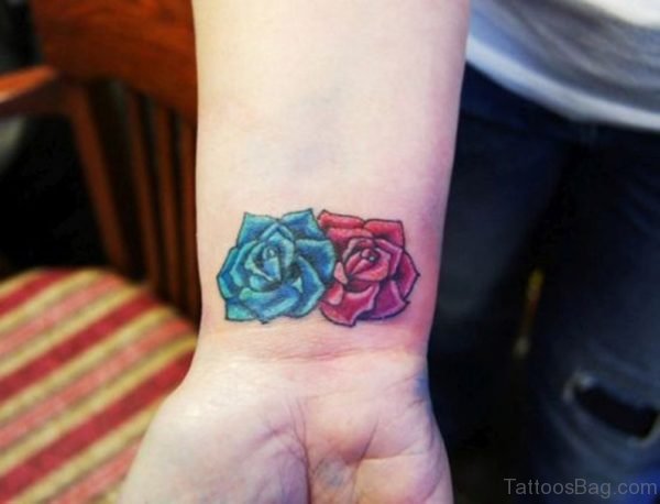 Colorful 2 Flowers Tattoo On Wrist
