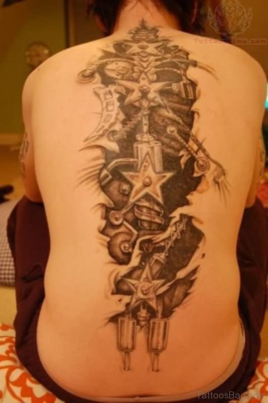 Cool Biomechanical Tattoo On Back