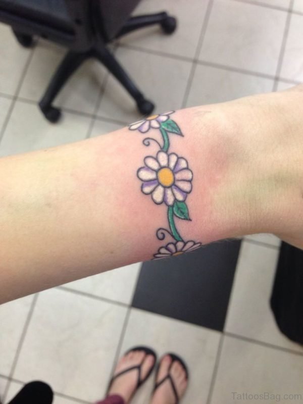 Cool Daisy Flower Tattoo On Wrist
