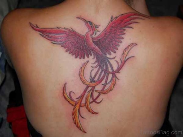 Cool Phoenix Tattoo On Upper Back