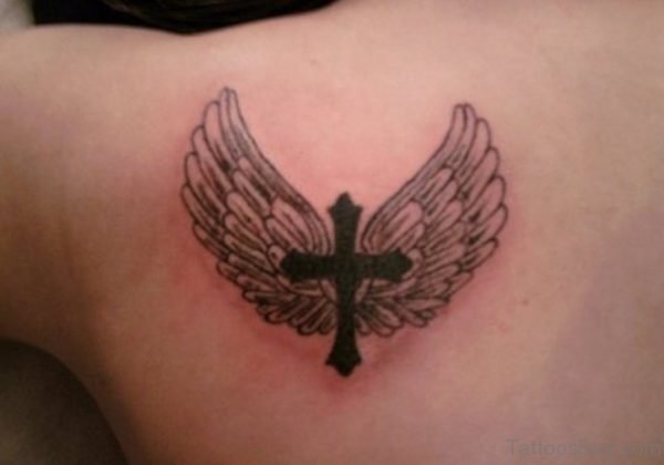 Cross And Angel Wings Tattoo