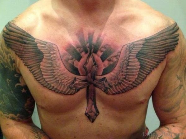 Cross And Angel Wings Tattoo