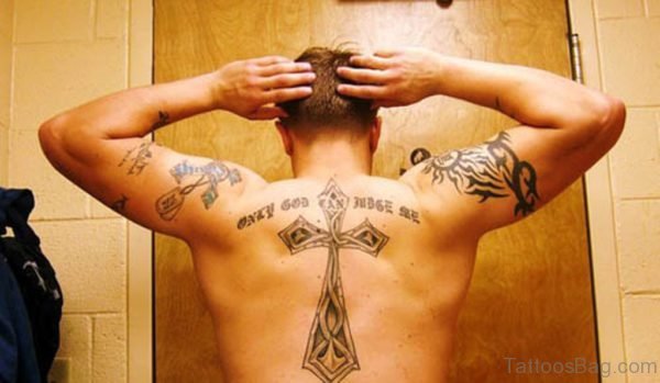 Cross And Wording Tattoo