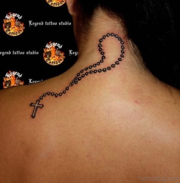 Cross Rosary Christian Tattoo On Back