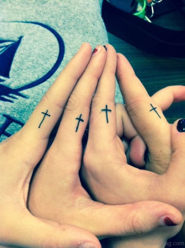 Cross Tattoo Design On Fingers