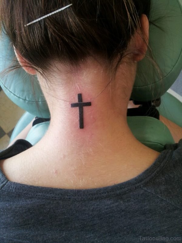 Cross Tattoo On Back Neck