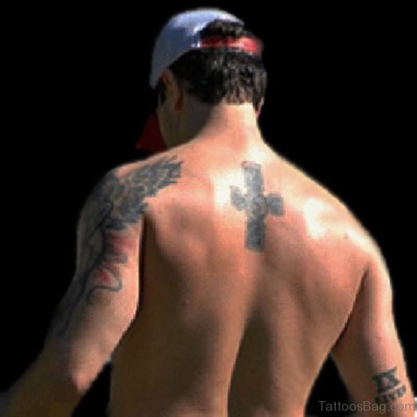 Cross Tattoo On Upper Back