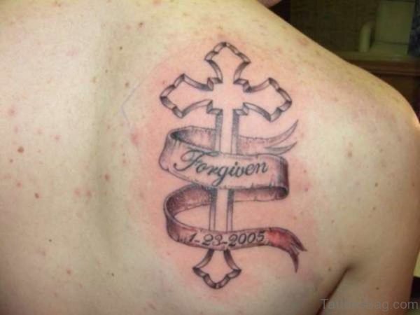 Cross With Banner Tattoo Design