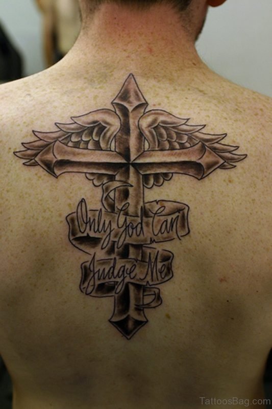 Cross With Heart Banner Tattoo