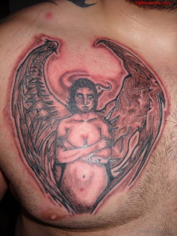 Crying Angel Tattoo Design On Chest For Man