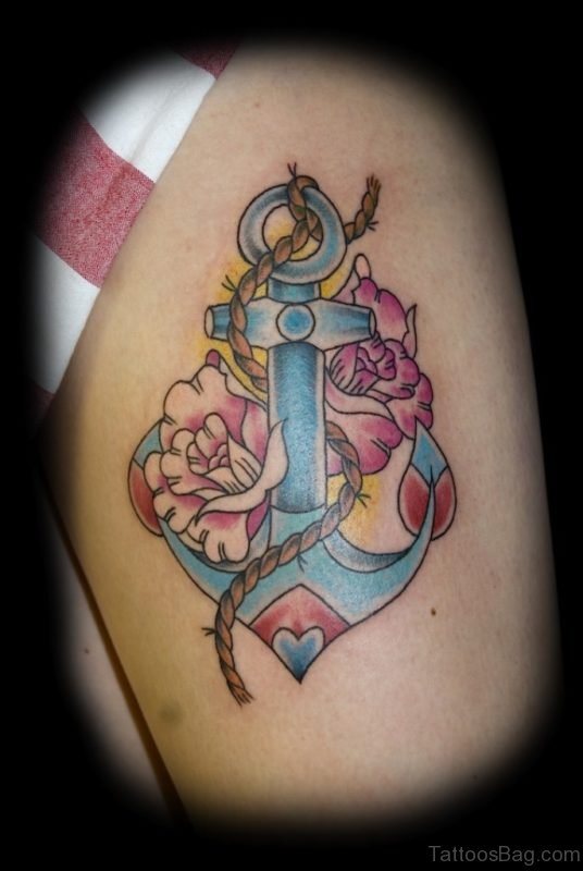 Cute Anchor And Rose Tattoo