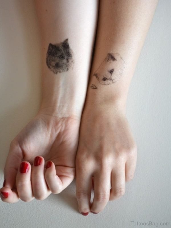 Cute Face  Cat Tattoo On Wrist