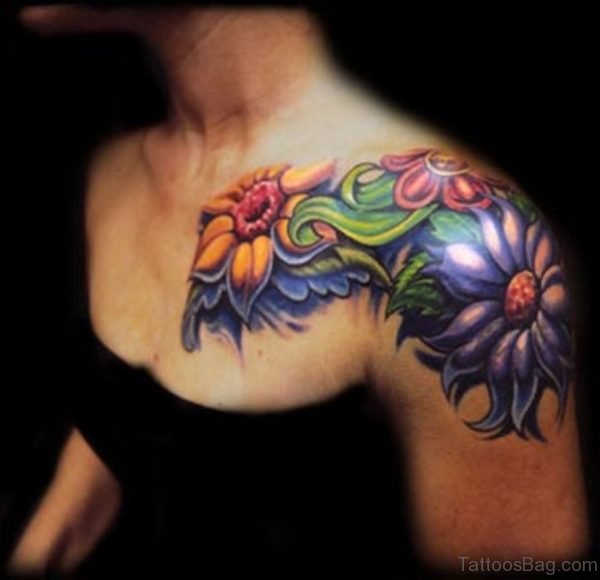 Cute Flower Tattoo On Shoulder