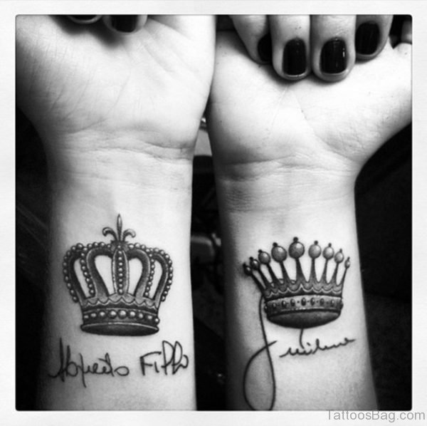 Cute King And Queen Crown Tattoo