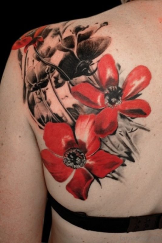 Cute Red Vintage Flower Tattoo