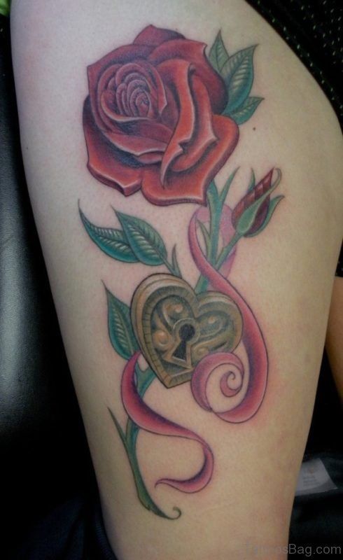 Cute Rose Tattoo On Thigh