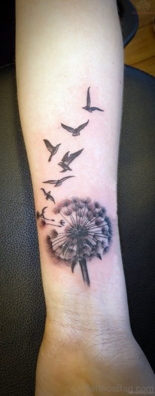 Dandelion And Birds Tattoo On Wrist