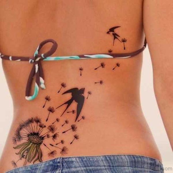 Dandelions And Swallow Bird Tattoo