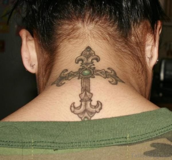 Designer Cross Tattoo On Neck