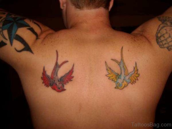 Devil n Angel Swallow Tattoo On Back