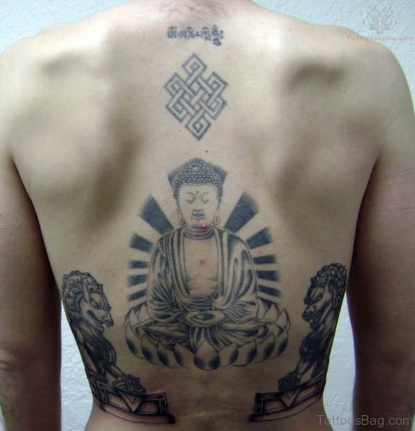Dog & Buddha Tattoo On Back