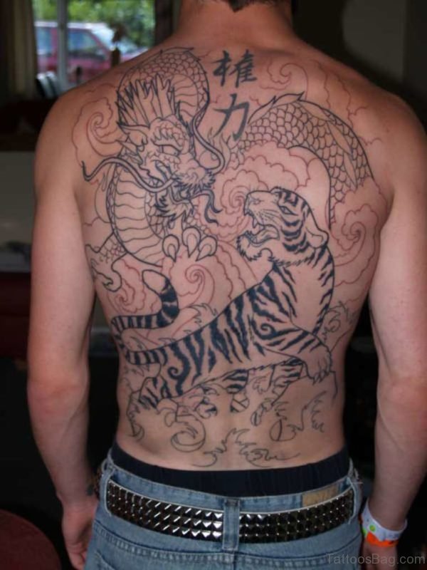  Dragon And Tiger Tattoo On Back