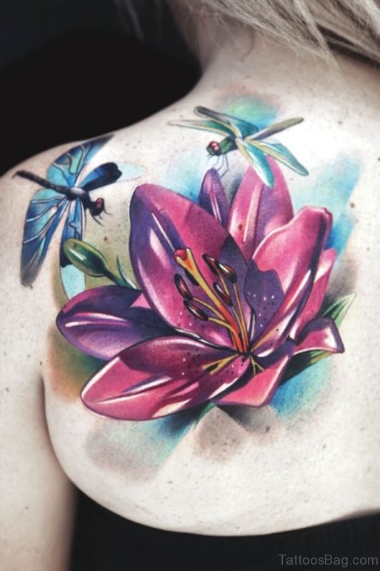 Dragonfly And Lotus Flower Tattoo